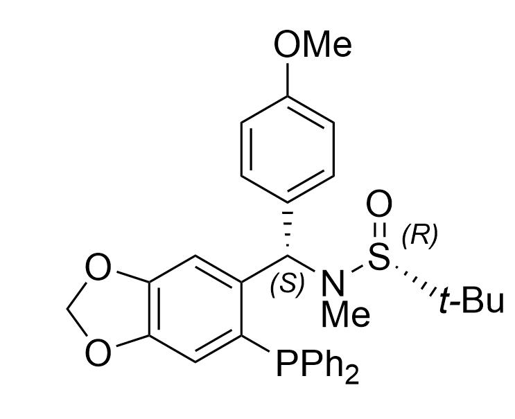 S(R)]-N-[(S)-[6-(二苯基膦)苯并[d][1,3]-二氧戊环-5基]-1-](4-甲氧基苯基)甲基]-N-甲基-2-叔丁基亚磺酰胺,S(R)]-N-[(S)-[6-(Diphenylphosphino)benzo[d][1,3]dioxol-5-yl]-1-(4-methoxyphenyl)methyl]-N,2-dimethyl-2-propanesulfinamide