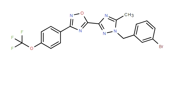 5-(1-(3-溴苄基)-5-甲基-1H-1,2,4-三唑-3-基)-3-(4-(三氟甲氧基)苯基)-1,2,4-恶二唑,5-(1-(3-Bromobenzyl)-5-methyl-1H-1,2,4-triazol-3-yl)-3-(4-(trifluoromethoxy)phenyl)-1,2,4-oxadiazole