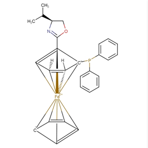 163169-29-7；(S,S)-[2-(4'-异丙基噁唑啉-2'-基)二茂铁基二苯基膦；(S,S)-[2-(4'-i-Propyloxazolin-2'-yl)ferrocenyldiphenylphosphine