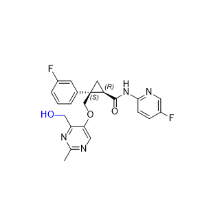 萊博雷生雜質(zhì)04,(1R,2S)-2-(3-fluorophenyl)-N-(5-fluoropyridin-2-yl)-2-(((4-(hydroxymethyl)-2-methylpyrimidin-5-yl)oxy)methyl)cyclopropane-1-carboxamide