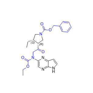 乌帕替尼杂质37,benzyl (3R,4S)-3-(N-(ethoxycarbonyl)-N-(5H-pyrrolo[2,3-b]pyrazin-2-yl)glycyl)-4-ethylpyrrolidine-1-carboxylate