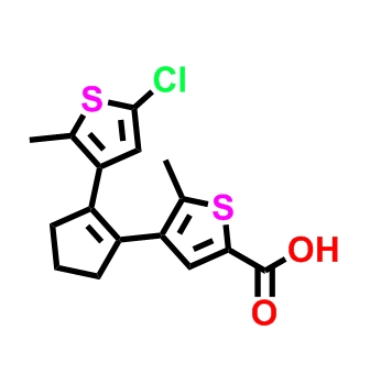 4-(2-(5-chloro-2-methylthiophen-3-yl)cyclopent-1-en-1-yl)-5-methylthiophene-2-carboxylic acid,4-(2-(5-chloro-2-methylthiophen-3-yl)cyclopent-1-en-1-yl)-5-methylthiophene-2-carboxylic acid