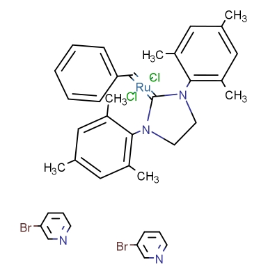 二氯[1,3-雙(2,4,6-三甲基苯基)-2-咪唑烷亞基](亞芐基)雙(3-溴吡啶)釕(II)； Grubb's第三代催化劑,Dichloro[1,3-bis(2,4,6-trimethylphenyl)-2-imidazolidinylidene](benzylidene)bis(3-bromopyridine)ruthenium(II)； Grubbs catalyst 3rd generation