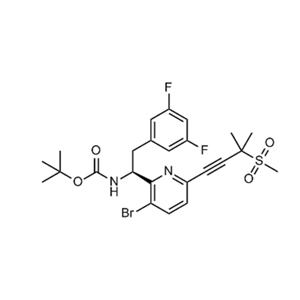 LENACAPAVIR 中間體,Carbamic acid, N-[(1S)-1-[3-bromo-6-[3-methyl-3-(methylsulfonyl)-1-butyn-1-yl]-2-pyridinyl]-2-(3,5-difluorophenyl)ethyl]-, 1,1-dimethylethyl ester