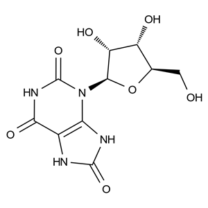 CATO_3-（（2R，3R，4S，5R）-3,4-二羥基-5-（羥甲基）四氫呋喃-2-基）-7,9-二氫-1H-嘌呤-2,6,8（3H）-三酮_2124-54-1_97%