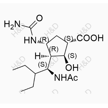 帕拉米韋雜質(zhì)31,(1S,2S,3R,4R)-3-((S)-1-acetamido-2-ethylbutyl)-2-hydroxy-4-ureidocyclopentanecarboxylic acid