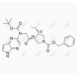 烏帕替尼雜質(zhì)132,(3R,4S)-benzyl 3-(2-((tert-butoxycarbonyl)(5H-pyrrolo[2,3-b]pyrazin-2-yl)amino)acetyl)-4-ethylpyrrolidine-1-carboxylate