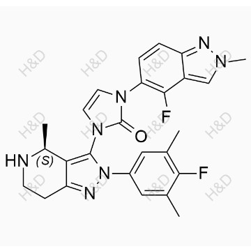 奧格列龍雜質(zhì)18,(S)-1-(4-fluoro-2-methyl-2H-indazol-5-yl)-3-(2-(4-fluoro-3,5-dimethylphenyl)-4-methyl-4,5,6,7-tetrahydro-2H-pyrazolo[4,3-c]pyridin-3-yl)-1H-imidazol-2(3H)-one