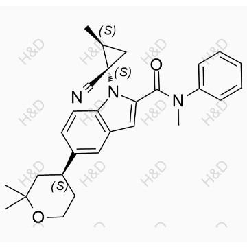 奧格列龍雜質(zhì)20,1-((1S,2S)-1-cyano-2-methylcyclopropyl)-5-((S)-2,2-dimethyltetrahydro-2H-pyran-4-yl)-N-methyl-N-phenyl-1H-indole-2-carboxamide