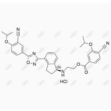 奧扎莫德雜質(zhì)5（鹽酸鹽）,(S)-2-((4-(5-(3-cyano-4-isopropoxyphenyl)-1,2,4-oxadiazol-3-yl)-2,3-dihydro-1H-inden-1-yl)amino)ethyl 4-cyano-3-isopropoxybenzoate hydrochloride