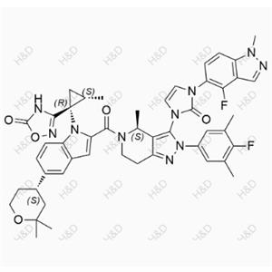 奧格列龍雜質(zhì)4,-((1R,2S)-1-(5-((S)-2,2-dimethyltetrahydro-2H-pyran-4-yl)-2-((S)-3-(3-(4-fluoro-1-methyl-1H-indazol-5-yl)-2-oxo-2,3-dihydro-1H-imidazol-1-yl)-2-(4-fluoro-3,5-dimethylphenyl)-4-methyl-4,5,6,7-tetrahydro-2H-pyrazolo[4,3-c]pyridine-5-carbonyl)-1H-indol-1-yl)-2-methylcyclopropyl)-1,2,4-oxadiazol-5(4H)-one