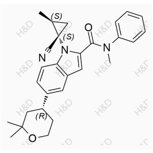 奧格列龍雜質(zhì)14,1-((1S,2S)-1-cyano-2-methylcyclopropyl)-5-((R)-2,2-dimethyltetrahydro-2H-pyran-4-yl)-N-methyl-N-phenyl-1H-indole-2-carboxamide