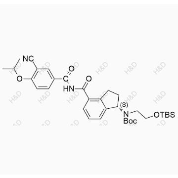 奧扎莫德雜質21,(S)-tert-butyl (2-((tert-butyldimethylsilyl)oxy)ethyl)(4-((3-cyano-4-isopropoxybenzoyl)carbamoyl)-2,3-dihydro-1H-inden-1-yl)carbamate