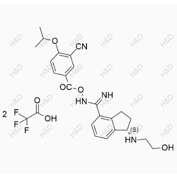 奧扎莫德雜質(zhì)24(雙三氟乙酸鹽),(S)-N-((3-cyano-4-isopropoxybenzoyl)oxy)-1-((2-hydroxyethyl)amino)-2,3-dihydro-1H-indene-4-carboximidamide bis(2,2,2-trifluoroacetate)