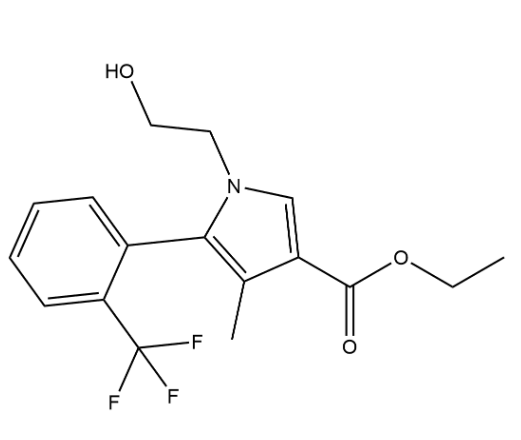 1H-Pyrrole-3-carboxylic acid, 1-(2-hydroxyethyl)-4-methyl-5-[2-(trifluoromethyl)phenyl]-, ethyl ester, (5S)-,1H-Pyrrole-3-carboxylic acid, 1-(2-hydroxyethyl)-4-methyl-5-[2-(trifluoromethyl)phenyl]-, ethyl ester, (5S)-