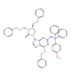 6-芐氧基-9-((1S,3R,3S)-4-芐氧基-3-芐氧基甲基-2-亞甲基環(huán)戊基)-N-((4-甲氧基苯基)二苯基甲基)-9H-嘌呤-2-胺,6-(Benzyloxy)-9-((1S,3R,3S)-4-(benzyloxy)-3-(benzyloxymethyl)-2-methylenecyclopentyl)-N-((4-methoxyphenyl)diphenylmethyl)-9H-purin-2-amine