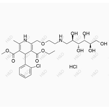 氨氯地平雜質(zhì)35(鹽酸鹽),3-ethyl 5-methyl 4-(2-chlorophenyl)-6-methyl-2-((2-(((2R,3R,4R,5R)-2,3,4,5,6-pentahydroxyhexyl)amino)ethoxy)methyl)-1,4-dihydropyridine-3,5-dicarboxylate hydrochloride