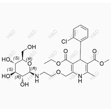 氨氯地平-N-葡萄糖,3-ethyl 5-methyl 4-(2-chlorophenyl)-6-methyl-2-((2-(((2R,3R,4S,5S,6R)-3,4,5-trihydroxy-6-(hydroxymethyl)tetrahydro-2H-pyran-2-yl)amino)ethoxy)methyl)-1,4-dihydropyridine-3,5-dicarboxylate