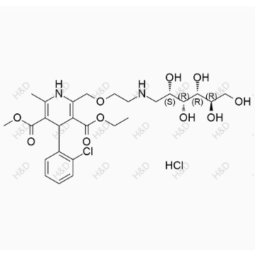 氨氯地平雜質55(鹽酸鹽),3-ethyl 5-methyl 4-(2-chlorophenyl)-6-methyl-2-((2-(((2S,3R,4R,5R)-2,3,4,5,6-pentahydroxyhexyl)amino)ethoxy)methyl)-1,4-dihydropyridine-3,5-dicarboxylate hydrochloride