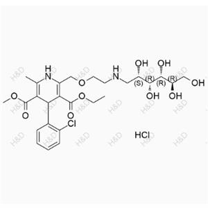 氨氯地平雜質55(鹽酸鹽),3-ethyl 5-methyl 4-(2-chlorophenyl)-6-methyl-2-((2-(((2S,3R,4R,5R)-2,3,4,5,6-pentahydroxyhexyl)amino)ethoxy)methyl)-1,4-dihydropyridine-3,5-dicarboxylate hydrochloride