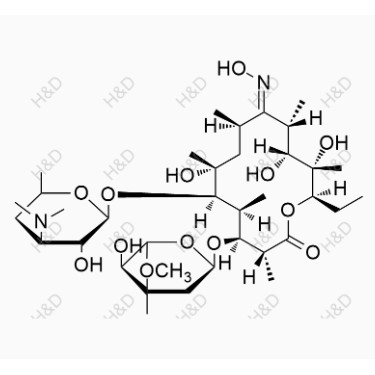 克拉霉素雜質(zhì)J,(3R,4S,5S,6R,7R,9R,11S,12R,13S,14R,E)-6-(((2S,3R,4S,6R)-4-(dimethylamino)-3-hydroxy-6-methyltetrahydro-2H-pyran-2-yl)oxy)-14-ethyl-7,12,13-trihydroxy-4-(((2R,4R,5S,6S)-5-hydroxy-4-methoxy-4,6-dimethyltetrahydro-2H-pyran-2-yl)oxy)-10-(hydroxyimino)-3,5,7,9,11,13-hexamethyloxacyclotetradecan-2-one