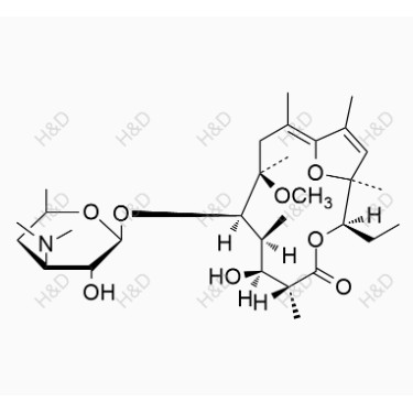 克拉霉素雜質(zhì)K,(1S,2R,5R,6S,7S,8R,9R,Z)-8-(((2S,3R,4S,6R)-4-(dimethylamino)-3-hydroxy-6-methyltetrahydro-2H-pyran-2-yl)oxy)-2-ethyl-6-hydroxy-9-methoxy-1,5,7,9,11,13-hexamethyl-3,15-dioxabicyclo[10.2.1]pentadeca-11,13-dien-4-one