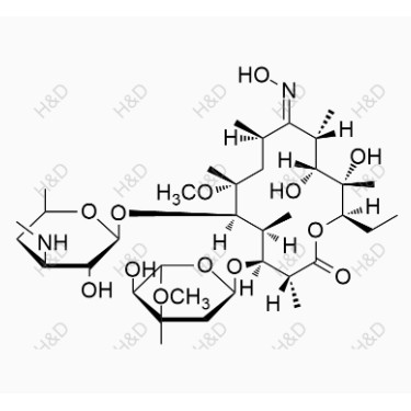 克拉霉素雜質(zhì)M,(3R,4S,5S,6R,7R,9R,11S,12R,13S,14R,E)-14-ethyl-12,13-dihydroxy-4-(((2R,4R,5S,6S)-5-hydroxy-4-methoxy-4,6-dimethyltetrahydro-2H-pyran-2-yl)oxy)-6-(((2S,3R,4S,6R)-3-hydroxy-6-methyl-4-(methylamino)tetrahydro-2H-pyran-2-yl)oxy)-10-(hydroxyimino)-7-methoxy-3