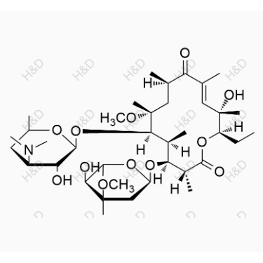 克拉霉素雜質(zhì)N,(3R,4S,5S,6R,7R,9R,13S,14R,E)-6-(((2S,3R,4S,6R)-4-(dimethylamino)-3-hydroxy-6-methyltetrahydro-2H-pyran-2-yl)oxy)-14-ethyl-13-hydroxy-4-(((2R,4R,5S,6S)-5-hydroxy-4-methoxy-4,6-dimethyltetrahydro-2H-pyran-2-yl)oxy)-7-methoxy-3,5,7,9,11,13-hexamethyloxacycl