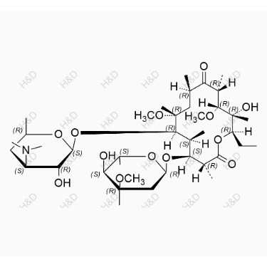 克拉霉素EP雜質(zhì)E,(3R,4S,5S,6R,7R,9R,11R,12R,13R,14R)-6-(((2S,3R,4S,6R)-4-(dimethylamino)-3-hydroxy-6-methyltetrahydro-2H-pyran-2-yl)oxy)-14-ethyl-13-hydroxy-4-(((2R,4R,5S,6S)-5-hydroxy-4-methoxy-4,6-dimethyltetrahydro-2H-pyran-2-yl)oxy)-7,12-dimethoxy-3,5,7,9,11,13-hexamethyloxacyclotetradecane-2,10-dione