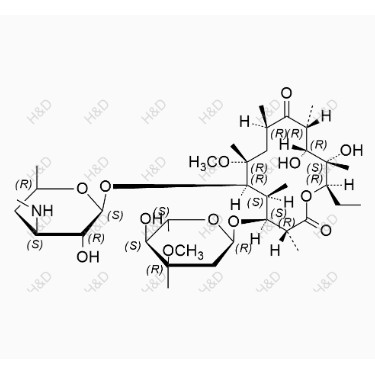 克拉霉素EP雜質(zhì)D,(3R,4S,5S,6R,7R,9R,11R,12R,13S,14R)-14-ethyl-12,13-dihydroxy-4-(((2R,4R,5S,6S)-5-hydroxy-4-methoxy-4,6-dimethyltetrahydro-2H-pyran-2-yl)oxy)-6-(((2S,3R,4S,6R)-3-hydroxy-6-methyl-4-(methylamino)tetrahydro-2H-pyran-2-yl)oxy)-7-methoxy-3,5,7,9,11,13-hexamethyloxacyclotetradecane-2,10-dione