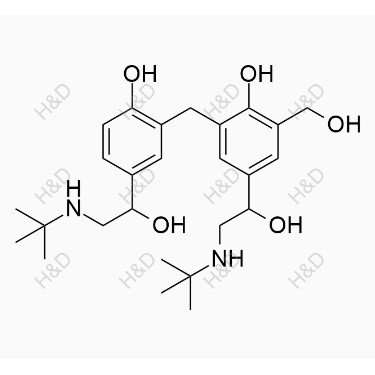 沙丁胺醇EP雜質(zhì)N,4-(2-(tert-butylamino)-1-hydroxyethyl)-2-(5-(2-(tert-butylamino)-1-hydroxyethyl)-2-hydroxybenzyl)-6-(hydroxymethyl)phenol