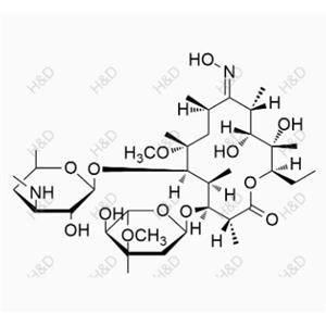 克拉霉素雜質(zhì)M,(3R,4S,5S,6R,7R,9R,11S,12R,13S,14R,E)-14-ethyl-12,13-dihydroxy-4-(((2R,4R,5S,6S)-5-hydroxy-4-methoxy-4,6-dimethyltetrahydro-2H-pyran-2-yl)oxy)-6-(((2S,3R,4S,6R)-3-hydroxy-6-methyl-4-(methylamino)tetrahydro-2H-pyran-2-yl)oxy)-10-(hydroxyimino)-7-methoxy-3