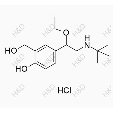 沙丁胺醇USP相關(guān)化合物F（鹽酸鹽）,4-(2-(tert-butylamino)-1-ethoxyethyl)-2-(hydroxymethyl)phenol hydrochloride