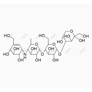 阿卡波糖雜質(zhì)A,4-(((2R,3R,4R,5S,6R)-5-(((2R,3R,4S,5S,6R)-3,4-dihydroxy-6-methyl-5-(((1S,4R,5S,6S)-4,5,6-trihydroxy-3-(hydroxymethyl)cyclohex-2-en-1-yl)amino)tetrahydro-2H-pyran-2-yl)oxy)-3,4-dihydroxy-6-(hydroxymethyl)tetrahydro-2H-pyran-2-yl)oxy)-2-(hydroxymethyl)tetrahydro-2H-pyran-2,3,5-triol