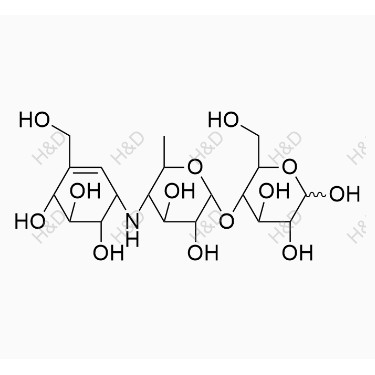 阿卡波糖雜質(zhì)D,(3R,4R,5S,6R)-5-(((2R,3R,4S,5S,6R)-3,4-dihydroxy-6-methyl-5-(((1S,4R,5S,6S)-4,5,6-trihydroxy-3-(hydroxymethyl)cyclohex-2-en-1-yl)amino)tetrahydro-2H-pyran-2-yl)oxy)-6-(hydroxymethyl)tetrahydro-2H-pyran-2,3,4-triol