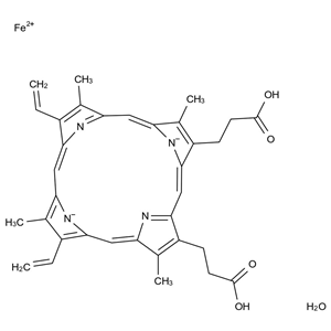 0WP180G15G
15489-90-4
Hematin
Dihydrogen hydroxy(3,8,13,17-tetramethyl-7,12-divinyl-21H,23H-porphine-2,18-dipropionato(4-)-N21,N22,N23,N24)ferrate(2-)
Iron, (dihydrogen 3,7,12,17-tetramethyl-8,13-divinyl-2,18-porphinedipropionato(2-))-hydroxy-
Bovine hemin
EINECS 239-518-9
Ferrihemate
Ferriheme
Ferriheme hydroxide
Ferrihemic acid
Ferriporphyrin hydroxide
Ferriprotoporphyrin basic
Ferriprotoporphyrin IX hydroxide
Hydroxy(dihydrogen protoporphyrin IX-ato(2-))iron
Hydroxyhemin
Phenodin
Protohematin
UNII-0WP180G15G