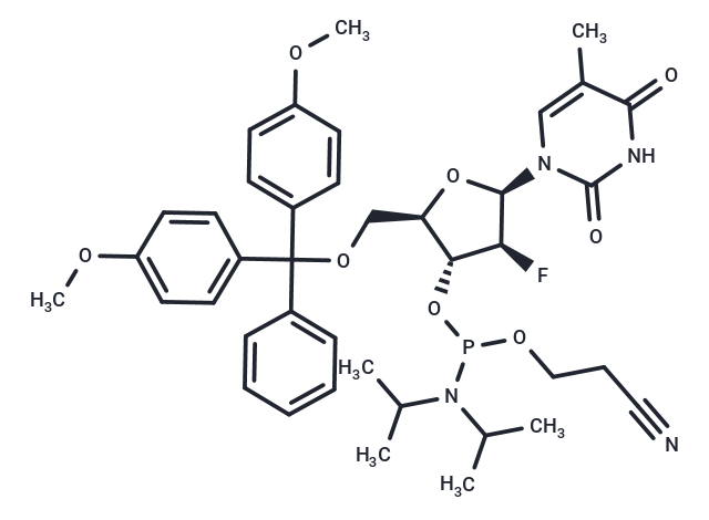 化合物 5’-O-(4,4’-Dimethoxytrityl)-2’-deoxy-2’-fluoro-5-methyl-b-D-arabinouridine-3’-CED-phosphoramidite,1-(2'-Deoxy-5'-O-DMT-2'-fluoro-b-D-arabinofuranosyl)thymine 3'-CE phosphoramidite