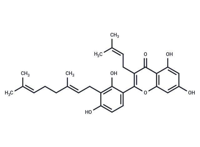 3'-香葉草基-3-異戊烯基-2',4',5,7-四羥基黃酮,3'-Geranyl-3-prenyl-2',4',5,7-tetrahydroxyflavone