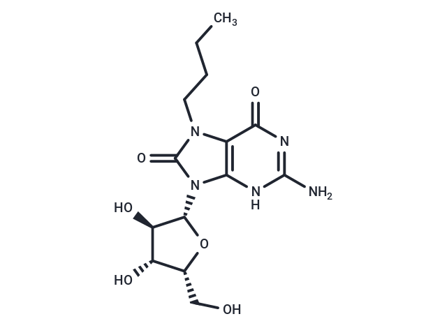 化合物 7-n-Butyl-7,8-dihydro-8-oxo-9-(beta-D-xylofuranosyl)guanine,7-n-Butyl-7,8-dihydro-8-oxo-9-(beta-D-xylofuranosyl)guanine