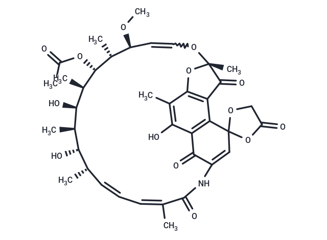 化合物 Spiro[1,3-dioxolane-2,9'(6'H)-[2,7](epoxypentadeca[1,11,13]trienimino)naphtho[2,1-b]furan]-1',4,6',11'(2'H)-tetrone, 5',17',19',21'-tetrahydroxy-23'-methoxy-2',4',12',16',18',20',22'-heptamethyl-21'-acetate,Rifamycin O