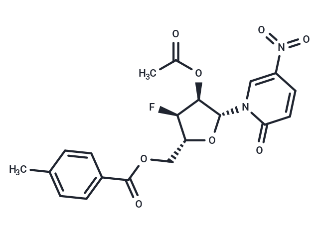 化合物 1-(2-O-Acetyl-5-O-(p-toluoyl)-3-deoxy-3-fluoro-b-D-ribofuranosyl)-5-nitropyridine-2(1H)-one,1-(2-O-Acetyl-5-O-(p-toluoyl)-3-deoxy-3-fluoro-b-D-ribofuranosyl)-5-nitropyridine-2(1H)-one