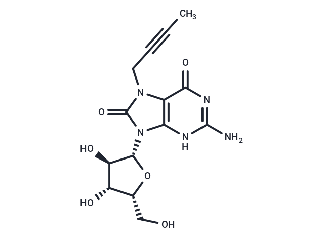 化合物 7-(Butyn-2-yl)-7,8-dihydro-8-oxo-9-(beta-D-xylofuranosyl)guanine,7-(Butyn-2-yl)-7,8-dihydro-8-oxo-9-(beta-D-xylofuranosyl)guanine