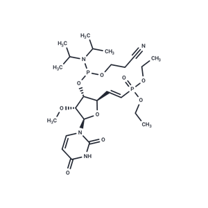 化合物 1-[(5E)-3-O-[(Bis-diisopropylamino)(2-cyanoethoxy)phos-phino]-5,6-dideoxy-6-(diethoxyphosphinyl)-2-O-methyl-β-D-ribo-hex-5-enofuranosyl]uracil|TNU1009|TargetMol