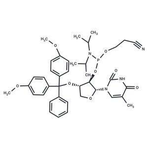 化合物 1-{2’-O-[(2-Cyanoethoxy)(diisopropyl ? amino)phosphino]-3’-O-[(4,4’-dimethoxytriphenyl)methyl]-?-L-threofuranosyl} ? thymine|TNU1607|TargetMol