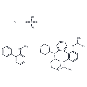 化合物 Methanesulfonato(2-dicyclohexylphosphino-2',6'-di-i-propoxy-1,1'-biphenyl)(2'-methylamino-1,1'-biphenyl-2-yl)palladium(II)|T67258|TargetMol