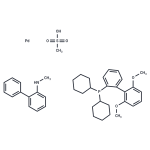 化合物 Methanesulfonato(2-dicyclohexylphosphino-2',6'-dimethoxy-1,1'-biphenyl)(2'-methylamino-1,1'-biphenyl-2-yl)palladium(II)|T67241|TargetMol