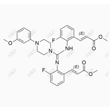 來特莫韋雜質(zhì)5,(2E)-methyl 3-(3-fluoro-2-((((2-fluoro-6-((E)-3-methoxy-3-oxoprop-1-en-1-yl)phenyl)amino)(4-(3-methoxyphenyl)piperazin-1-yl)methylene)amino)phenyl)acrylate