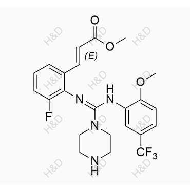 來(lái)特莫韋雜質(zhì)13,(2E)-methyl 3-(3-fluoro-2-((((2-methoxy-5-(trifluoromethyl)phenyl)amino)(piperazin-1-yl)methylene)amino)phenyl)acrylate