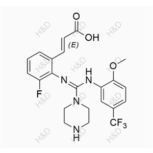 來特莫韋雜質(zhì)14,(2E)-3-(3-fluoro-2-((((2-methoxy-5-(trifluoromethyl)phenyl)amino)(piperazin-1-yl)methylene)amino)phenyl)acrylic acid