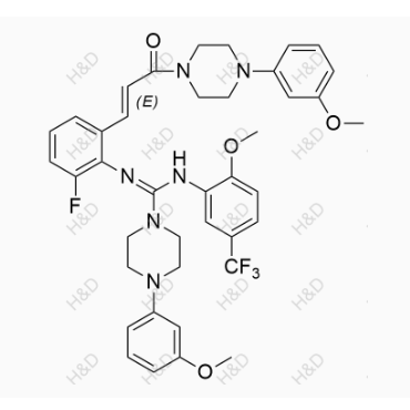 來特莫韋雜質(zhì)15,N'-(2-fluoro-6-((E)-3-(4-(3-methoxyphenyl)piperazin-1-yl)-3-oxoprop-1-en-1-yl)phenyl)-N-(2-methoxy-5-(trifluoromethyl)phenyl)-4-(3-methoxyphenyl)piperazine-1-carboximidamide